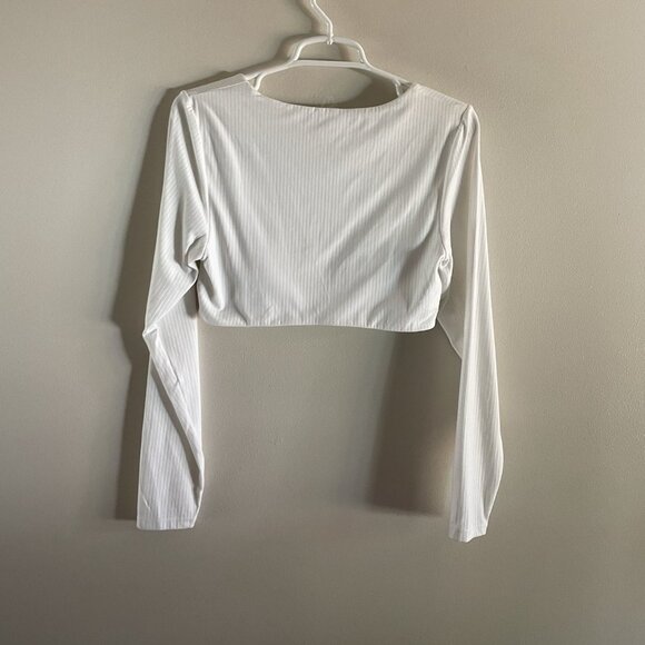 Offline By Aerie Women L White Ribbed Real Me Super Cropped Long Sleeve Bra Top - Picture 9 of 9